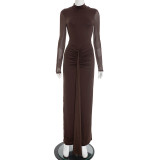 Women Elegant Sexy Backless Dress Long-Sleeve Ribbed Mesh Shawl Two-Piece Set