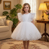 Girls' Red Summer Puffy Tulle Princess Dress