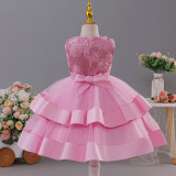 Girls' Double Layer Mesh Bow Dress