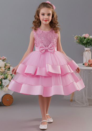 Girls' Double Layer Mesh Bow Dress