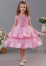 Girls' Double Layer Mesh Bow Dress Girls' Double Layer Mesh Bow Dress