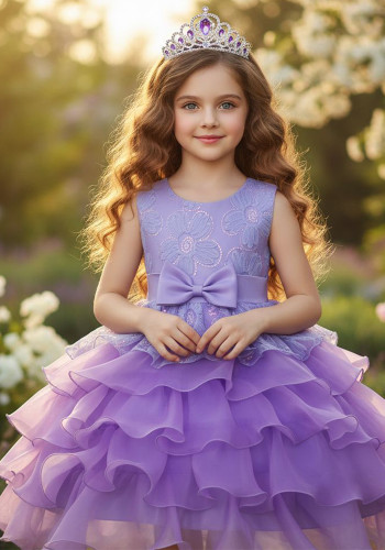 Girls Sequined Puffy Mesh Cake Princess Dress