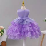 Girls Sequined Puffy Mesh Cake Princess Dress