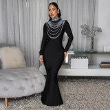 Women Beaded High-Neck Bodycon Maxi Dress