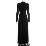 Women Autumn/Winter Solid Sexy Strapless Long-Sleeve Dress