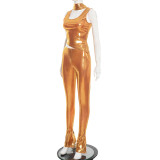 Women Shiny Ribbon Sleeveless Vest and Pants Set