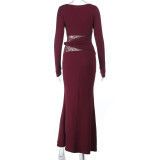 Women Autumn/Winter Round Neck Long-Sleeve Lace Patchwork Bodycon Dress