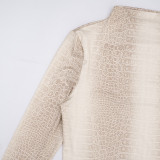 Women Autumn/Winter High-Neck Printed Long-Sleeved Bodycon Mini Dress