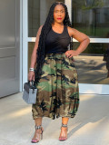 Women Camouflage Print Casual Denim Capri Pants