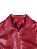 Women Turndown Collar Zipper Pullover Leather Jacket and Shorts Two-Piece Set