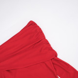 Women Autumn/Winter Solid Slash Shoulder Turndown Collar Long-Sleeved Ribbon Dresses