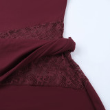 Women Autumn/Winter Round Neck Long-Sleeve Lace Patchwork Bodycon Dress