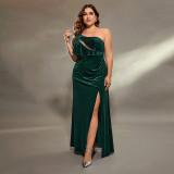 Plus Size Women Off-Shoulder Slit Evening Dress
