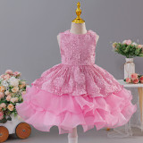 Girls' Christmas Princess Dress Wedding Dress Sequined Mesh Cake Puffy Dress