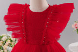 Girls' Red Summer Puffy Tulle Princess Dress