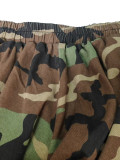 Women Camouflage Print Casual Denim Capri Pants