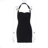 Women Winter Sexy Backless Halter Neck Bodycon Dress