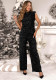 Women Casual Half-High Neck Flutter Sleeve Irregular Top and Trousers Two-Piece Set