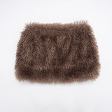 Women Autumn/Winter Furry Collar Lace-Up Backless Top and Skirt Two-Piece Set