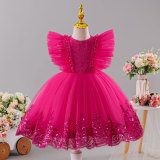 Girls' Red Summer Puffy Tulle Princess Dress