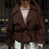 Women Spring Solid Tie-Up Jacket