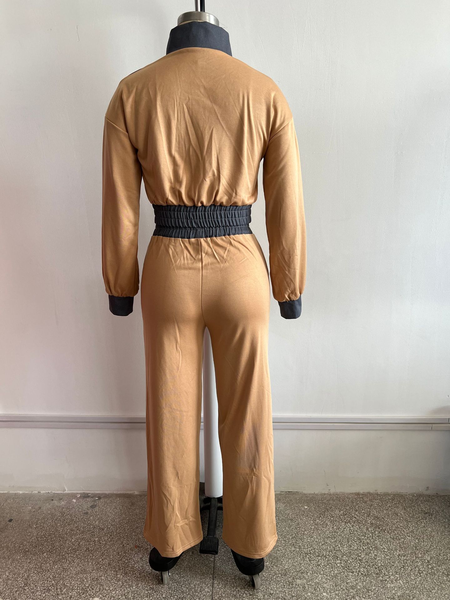 Women Denim Patchwork Pocket Long-Sleeved Top and Pants Two-Piece Set