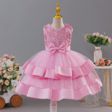 Girls' Double Layer Mesh Bow Dress