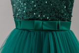 Girls' Sequin Birthday Formal Party Dress with Bow Sequin Suspender Train Princess Dress