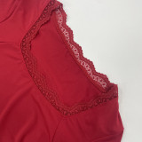 Women Spring/Summer Sexy lace-trimmed long-sleeved top