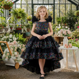 Girls' Sequin Birthday Formal Party Dress with Bow Sequin Suspender Train Princess Dress