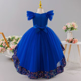 Girls' Mesh Sequin Train Princess Dress