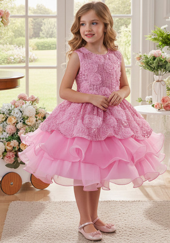 Girls' Christmas Princess Dress Wedding Dress Sequined Mesh Cake Puffy Dress