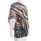 Women Sexy Print Slash Shoulder Top and Skirt Two-Piece Set