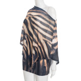 Women Sexy Print Slash Shoulder Top and Skirt Two-Piece Set