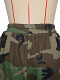 Women Camouflage Print Casual Denim Capri Pants
