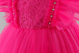 Girls' Red Summer Puffy Tulle Princess Dress