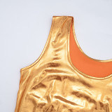 Women Shiny Ribbon Sleeveless Vest and Pants Set