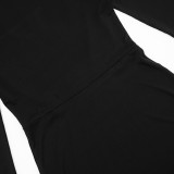 Women Autumn/Winter Solid Sexy Strapless Long-Sleeve Dress