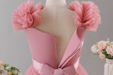 Girls' Sequin Birthday Formal Party Dress with Bow Sequin Suspender Train Princess Dress