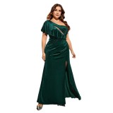Plus Size Women Off-Shoulder Slit Evening Dress