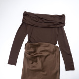 Women Autumn/Winter Solid Elegant Off-Shoulder Long-Sleeve Dress