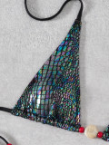 Women's Summer Swimwear Sexy Beaded Tie Triangle Two-Piece Bikini Set