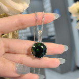 Women's Artificial Gilt Imitation Yellow Crystal Two-Tone Gold Aquamarine Gemstone Ring Pendant Earrings Necklace Set