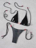 Women's Summer Swimwear Sexy Beaded Tie Triangle Two-Piece Bikini Set