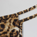 Women's Sexy Slim Fit Leopard Print Tie Halter Neck Low Back Top Pants Set