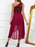 Women's Sexy Sequin Patchwork Chiffon Party Evening Dress