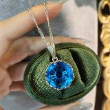 Women's Artificial Gilt Imitation Yellow Crystal Two-Tone Gold Aquamarine Gemstone Ring Pendant Earrings Necklace Set