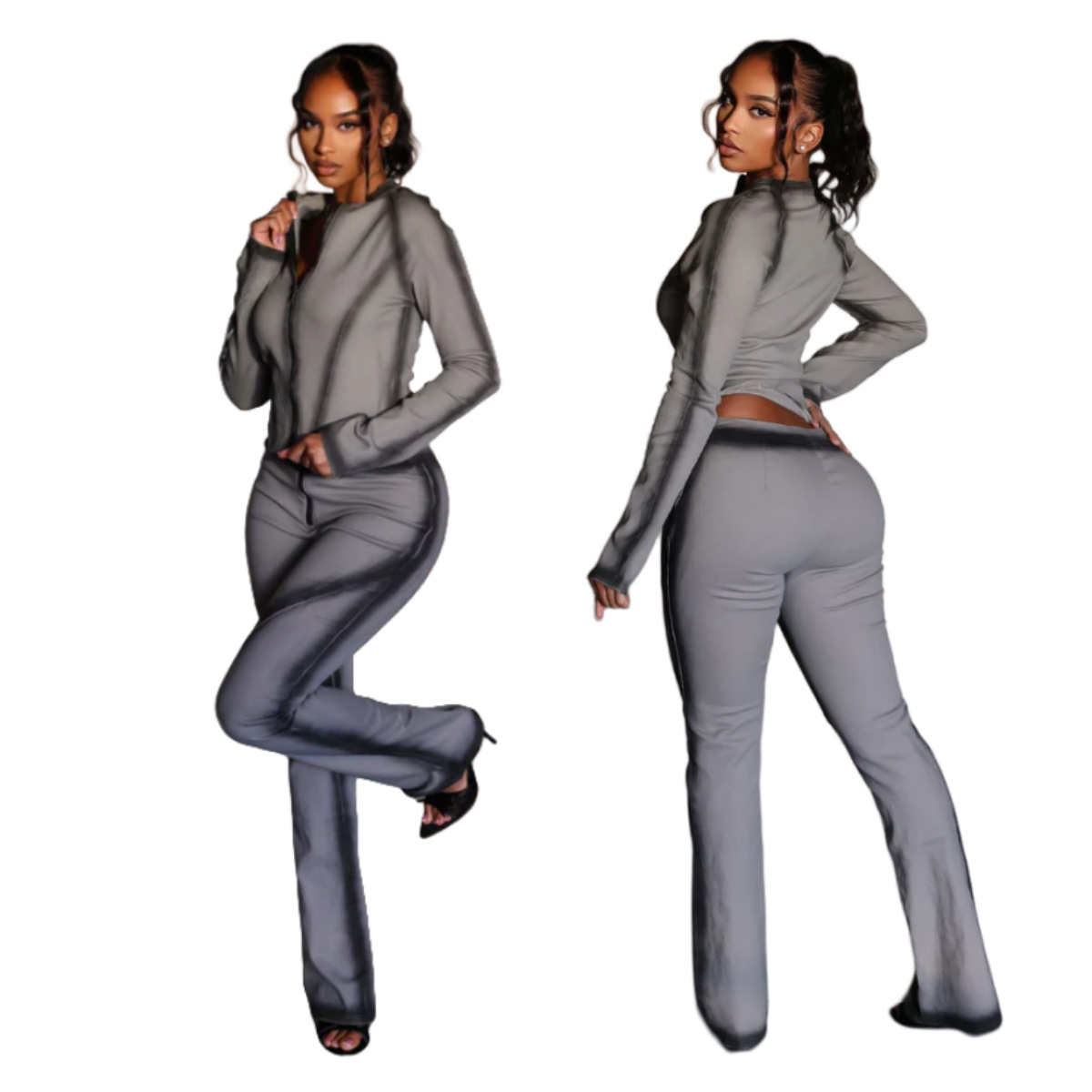 Women's Printed Stretch Slim Fit Pants Set