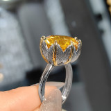 Women's Artificial Gilt Imitation Yellow Crystal Two-Tone Gold Aquamarine Gemstone Ring Pendant Earrings Necklace Set