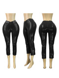 Women's Fashion Shiny Stretch Leather Tight Slim Cropped Pants